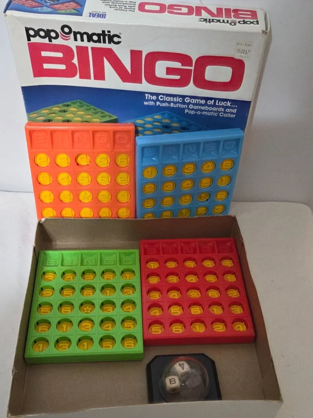 Pop O Matic Bingo Game, Ideal 1984 - 4 Boards Only in Original Box